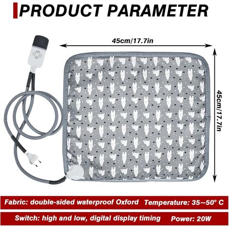Tappetino riscaldante per animali domestici, tappetino riscaldante elettrico per cani e gatti, coperta elettrica, impermeabile, 9 livelli di temperatura regolabili, coperta riscaldante (4545 cm) (1/4)