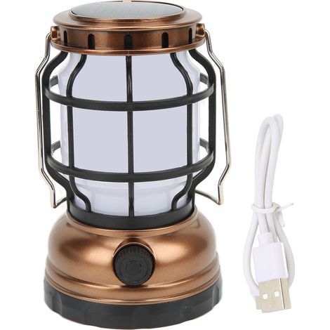 Lampe de camping LED rechargeable USB solaire, lumière d'extérieur pour randonnée, urgence, maison, couleur bronze. (1/5)