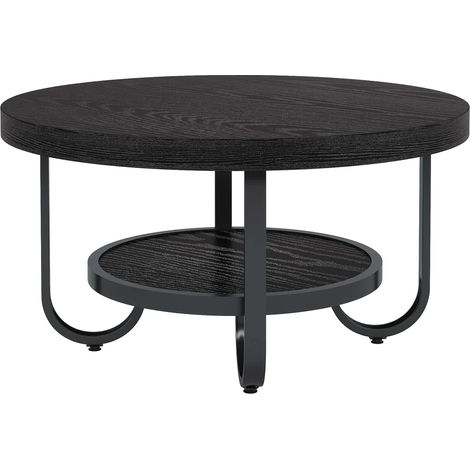 Mesa de centro redonda de 2 estantes en MDF y metal negro MODENUIT (1/5)