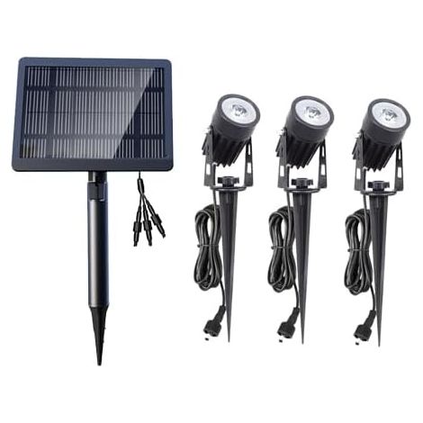 Solarsys Éclairage Solaire Extérieur 3 Spots LED avec Panneau 3W, 3000K, 300 Lumens, Idéal pour Jardin, Terrasse et Rue