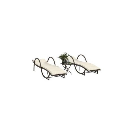 Chaises longues lot de 2 avec table marron résine tressée (1/5)