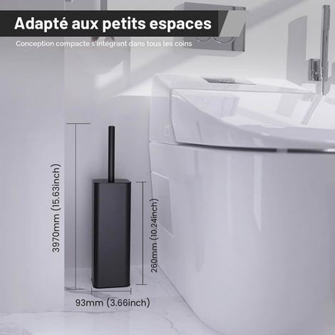 Brosse WC - Support Acier Inoxydable 304 - Tête Silicone + Brosse Nylon - Design Carré Anti-Odeurs - 2 Recharges Incluses (1/5)