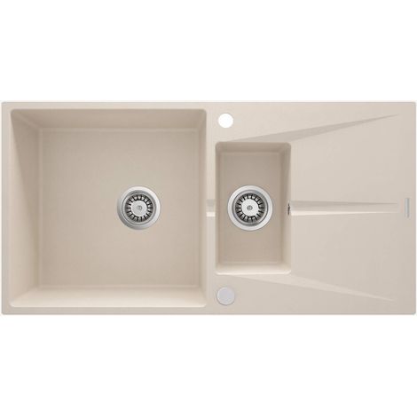 Lavello cucina in granito con 2 vasche e gocciolatoio 97x50 cm beige - Drax