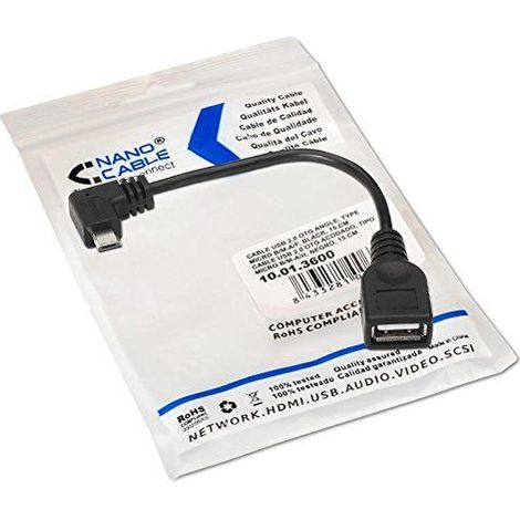 CABLE USB 2.0 OTG ACODADO TIPO MICRO BM-AH NEGRO 15 CM NANOCABLE 10.01.3600 (1/5)