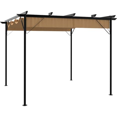 Pergola de jardin avec toit rétractable 3x3 m – Structure en acier enduit de poudre, toile polyester imperméable 180 g/m² taupe – Abri terrasse extérieur (1/5)