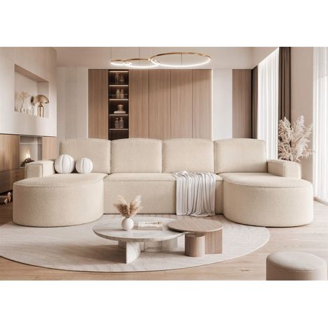 Wohnlandschaft mit Schlaffunktion Sofa ARLET in Stoff Abriamo Hellbeige