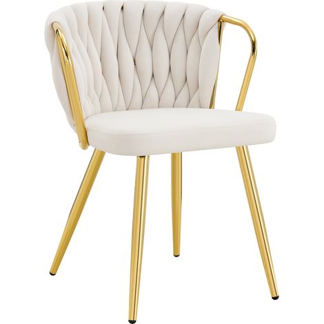 Sedia da pranzo imbottita in velluto con schienale intrecciato e gambe oro MODENUIT (1/5)
