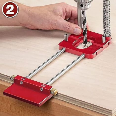 Verstellbare Präzisionsbohrführung für die Holzbearbeitung, roter Kunststoff (1/4)