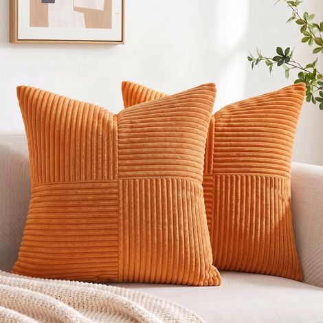 Lot de 8 housses de coussin boho 60x60 cm orange, motif entrecroise en velours cotele, decor canape chambre (1/5)