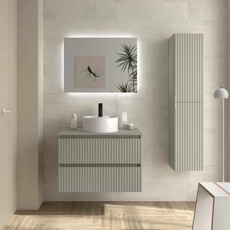 Mueble de Baño KIRA 80cm Gris mate 2 cajones Lavabo sobre encimera 1 poza Porcelana (1/5)