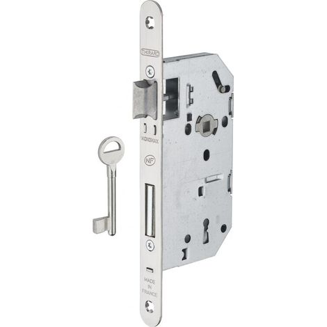Serrure monopoint encastrée Monomax NF à clé – Axe 50mm – Mécanisme 2 tours – Têtière inox – Pour portes intérieures (1/4)