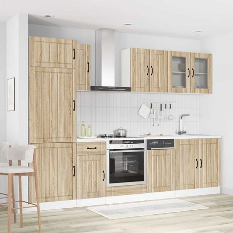 Ensemble de 8 meubles de cuisine en bois d’ingénierie et verre chêne Sonoma - PANGIVO (1/5)