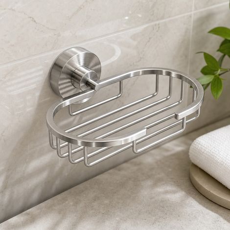 Coupelle Savon Inox 15.2 x 12.3 cm - Porte Savon de Salle de Bain Mural a Maille Ouverte, se Colle ou se Visse, Nettoyage a l'Eau Rapide (1/4)