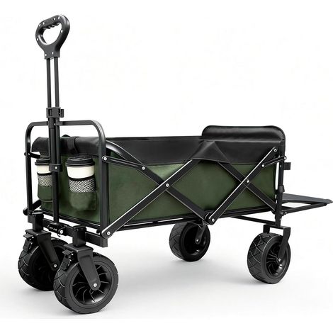 Chariot pliable avec rabat arrière, roues tout-terrain de 20,3 cm, pour la plage, le jardin et le camping, vert (1/5)