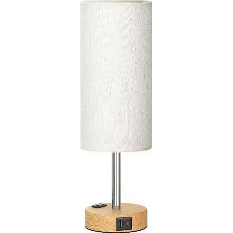 Lampe de chevet de chambre à coucher - lumière tactile à intensité variable à 3 canaux avec port de chargement USB C et prise de courant secteur, petite base de lampe en bois, abat-jour circulaire en (1/5)