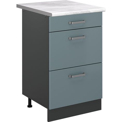 Küchenunterschrank R-Line, Blau-Grau/Anthrazit, 50 cm Arbeitsplatte Marmor, Vicco (1/5)