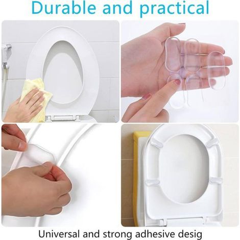 Tampons de lunette WC autocollants anti-bruit, lot de 5, silicone transparent, amortisseurs de choc (1/4)