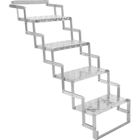 Aluminium-Scherentreppe faltbar bis 110 kg, Stufenleiter aus Aluminiumlegierung und Kohlenstoffstahl, rutschhemmende Trittflächen mit Montagebohrungen für Wohnmobil Wohnwagen Anhänger (4 Steps) (1/5)