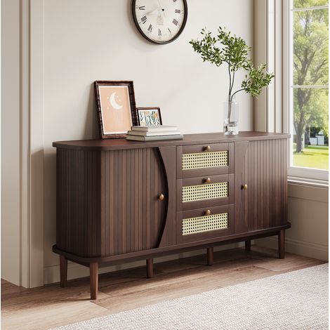 Sideboard mit Schiebetüren und 3 Rattanschubladen 140,5 cm OKMYHOME (1/5)