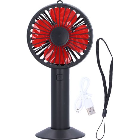Handheld Electric Fan 4‑Blade 3‑Speed Adjustable USB Rechargeable Cooling Tool with BaseBlack (1/5)