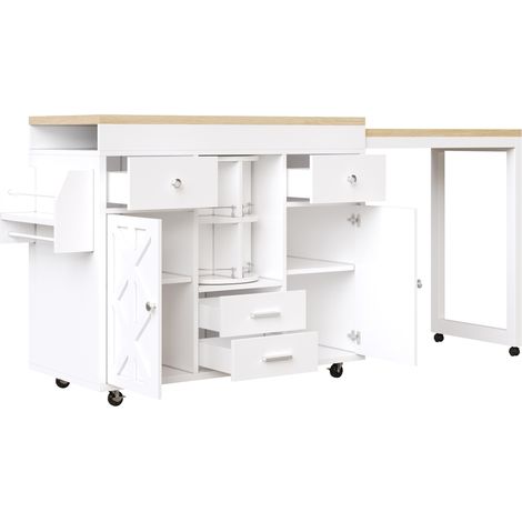 Barra extensible con isla de cocina de MDF blanco, 180 x 40 x 91 cm, MODENUIT (1/5)