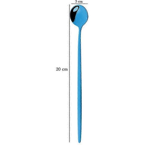 Ensemble de 4 cuillères à glace, dessert et thé en acier inoxydable à long manche (20 cm), cuillères à café colorées, couverts de cuisine, TZWblue (1/5)