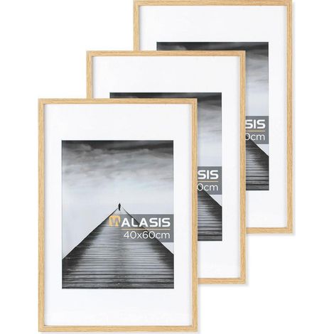 Bilderrahmen 40x60 Holz Passepartout Acrylglas 3er Set Natur 40x60 (1/5)
