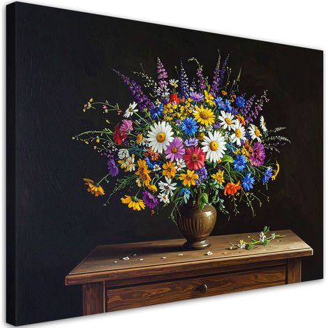 Quadro su tela, Bouquet di fiori di campo colorati in un vaso, 30x20 (1/5)