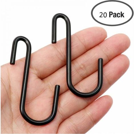 Lot de 20 crochets robustes en forme de S noirs pour cuisine, salle de bain, chambre et bureau pot, serviettes, vtements, sacs, plantes (1/5)