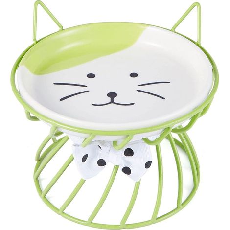 2 Gamelle chat, Support métallique antidérapant, Bol céramique surélevé, Anti-éclaboussures, Pour chaton arthrite (1/5)