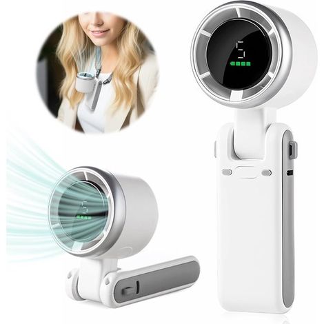 Mini ventilador de mano，Ventilador portátil，Batería de 3600 mAh，Ventilador de viaje recargable por USB para llevar al cuello，Blanco (1/5)