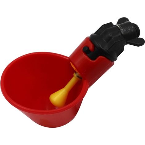 Abreuvoir automatique pour poules et volailles avec coupelles et bols en plastique rouge, lot de 6. Idéal pour les poules, les canards et autres oiseaux de basse-cour. (1/5)