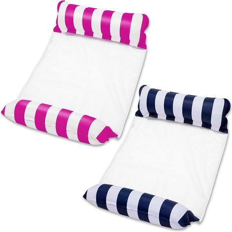 Hamac gonflable flottant pour adulte – Fauteuil de bain flottant 4 en 1 avec appui-tête et repose-pieds (Fuchsia et bleu foncé) (1/4)