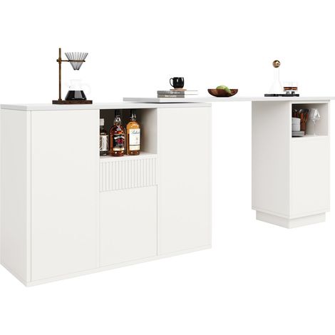 Îlot de cuisine 210 x 30 x 100 cm rotation à 360° plateau en marbre rangement ouvert design blanc moderne et épuré rangement (1/5)