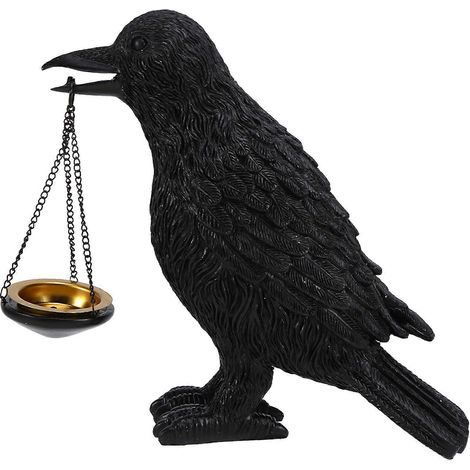 Lampe corbeau gothique avec porte-bougie chauffe-plat, statuette décorative en résine représentant un corbeau, décoration gothique pour la chambre, cadeau gothique (1/5)