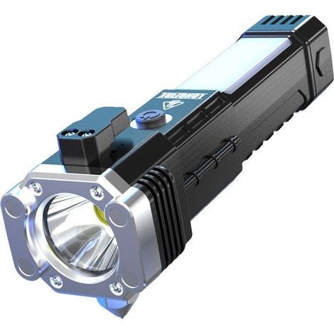 Lampe Torche - 4 Modes LED - Rechargeable USB - Avec Marteau De Securite Et Couteau Coupe Ceinture - Magnetique - IPX6 - 17 X 6 8 X 6 8 Cm - Argent (1/5)