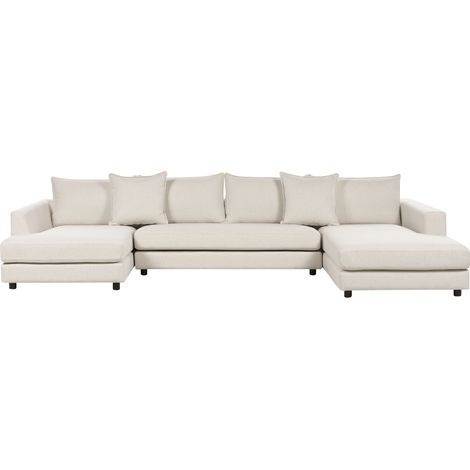 Sofá esquinero moderno en forma de u 2 chaises respaldo acolchado cojines fundas extraíbles beige claro Lilviken (1/5)