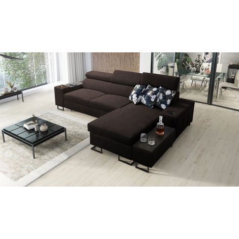 Luxuriöses, komfortables, modernes Ecksofa MELODY I MINI mit Usb und Regal Sawana Dunkelbraun Rechts (1/5)
