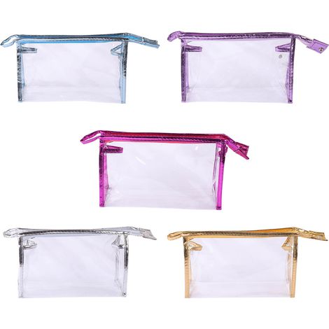 5 PCS trousse de maquillage transparente en cuir PU, 5 couleurs différentes, pochette de voyage élégante en plastique PVC pour rangement (1/5)