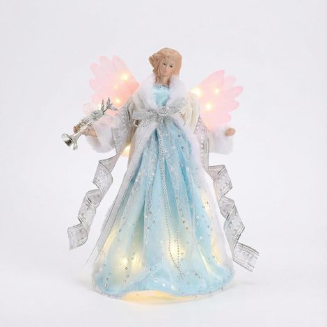 Décorations de Sapin de Noël avec Ange Bleu et Blanc,Pointe de Sapin de Noël en Forme d'ange Traditionnel,Cime de Sapin Noël avec 10 lumières LED, à Piles(Non Inclus) 31 cm (1/5)