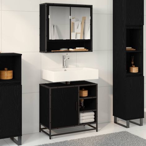 Badezimmermöbel-Set 2 pcs Schwarz Eichen-Optik Holzwerkstoff