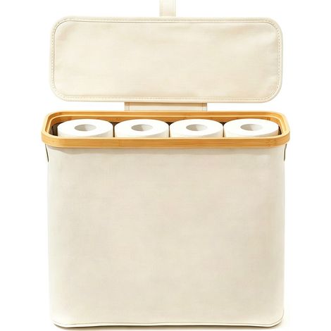 Toilettenpapierhalter mit Aufbewahrung & Deckel – Rollenhalter für Badezimmer, Wandmontage oder freistehend, Aufbewahrungsbox für Klopapier & Utensilien, Bad-Organizer, 1 Stück (1/5)