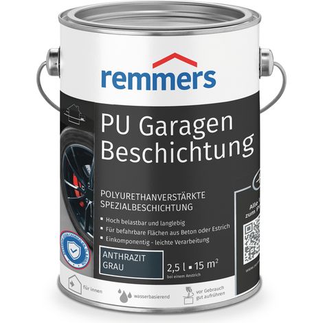 Remmers PU Garagenbeschichtung anthrazit, matt, 2,5 Liter, Beton- und Bodenfarbe, für Garagen, abriebfest und beständig gegen Weichmacher