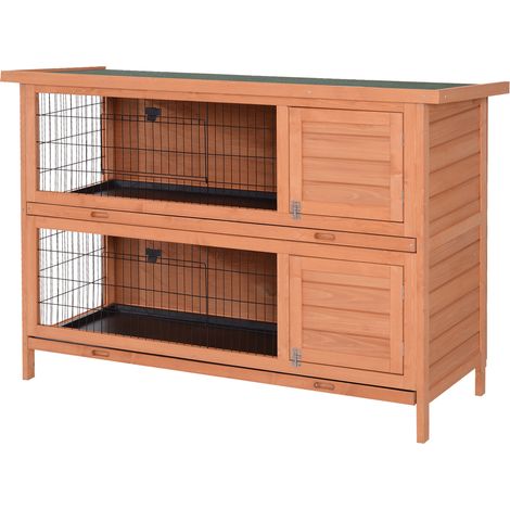 Clapier lapin 2 niveaux bois toit asphalte portes 136,4 x 50 x 93 cm
