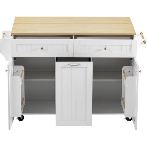 Isla de cocina con ruedas extensible y plegable de MDF blanco y natural 140 x 40-70 x 92 cm (1/5)