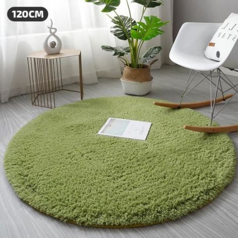 Tapis Shaggy - Rond - 120 cm de Diamètre - Antidérapant - Vert - Pour Salon ou Chambre Enfant - 1 Pièce