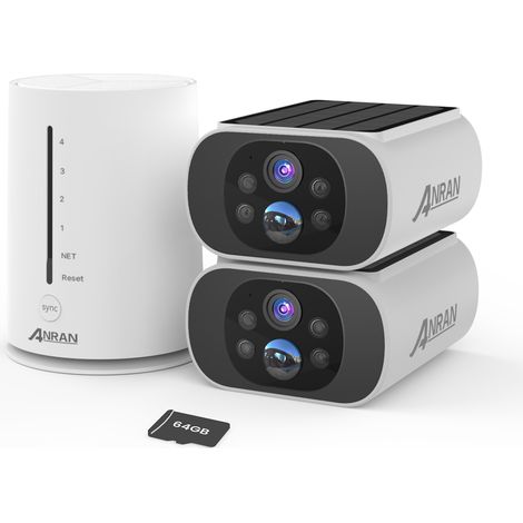 ANRAN 4MP Telecamera WiFi Esterno Senza Fili, Kit di 2 Telecamere Videosorveglianza con Pannello Solare+64GB Scheda SD, Visione Notturna a Colori, Rilevamento PIR, Nessun Costo Mensile, Audio a 2 Vie
