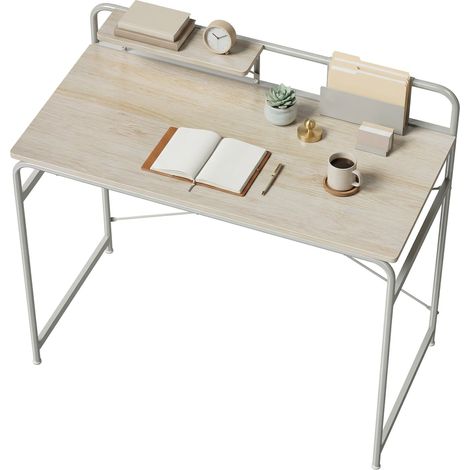 Bureau moderne avec étagère et structure métallique, montage facile, 98 x 48 x 88,5 cm, chêne (1/5)
