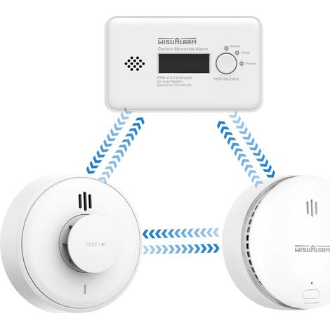 Kit d'avertisseurs de fumée, de Chaleur et de monoxyde de Carbone interconnectés sans Fil, pré-connectés, avec déclenchement à Distance (1 Fumée + 1 CO + 1 Chaleur) (1/5)