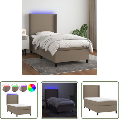 Sommier tapissier - Sommier à lattes de lit matelas et LED Taupe 100x200 cm Tissu (1/5)